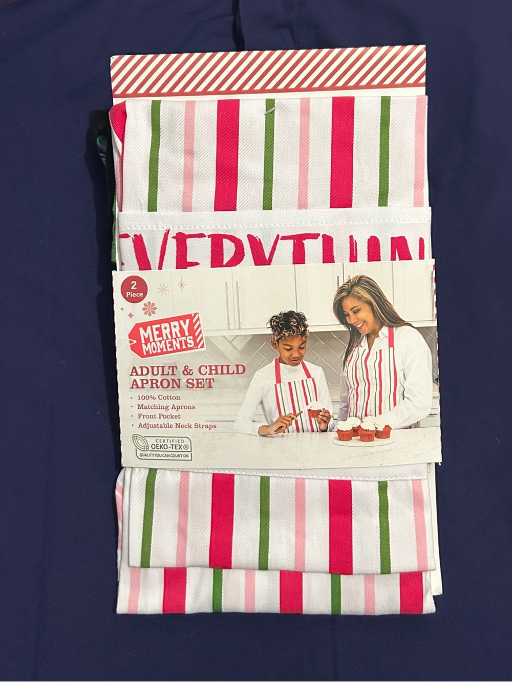 Merry Moments Adult & Child Stripe Apron Set - Pink, Red, Green